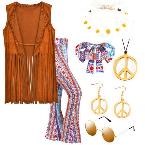 ZeroShop Halloween Hippie Accessories,70s Costume Outfits Fringe Vest,60s Decades Clothes Pants,Hippy Glasses,Headbands Flower Crown,Earrings,Necklaces for Women,3-XL