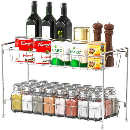 Simple Houseware 2-Tier Spice Rack Kitchen Organizer Countertop Shelf, Chrome