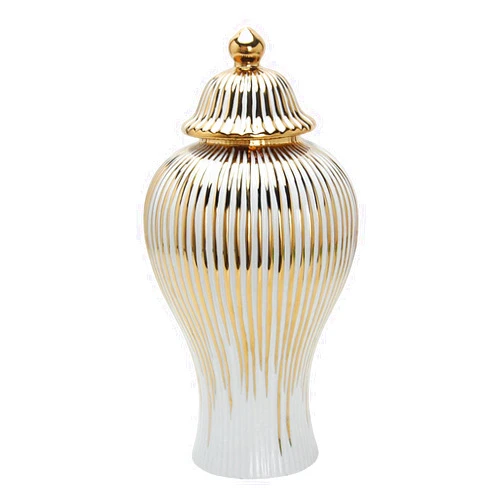 Baoblaze Decorative Ceramic Ginger Jar with Lid Storage Jar Table Centerpiece Vase for Flowers, 6.30x6.30x11.81inch