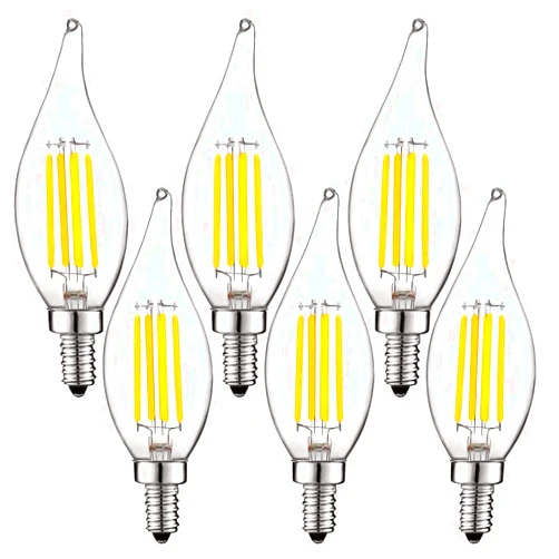 LUXRITE Vintage Candelabra LED Bulb 60W Equivalent, 550 Lumens, 3000K Soft White, LED Chandelier Light Bulbs 5W, Dimmable, Flame Tip Clear Glass, Filament LED Candle Bulbs, E12 Base (6 Pack)