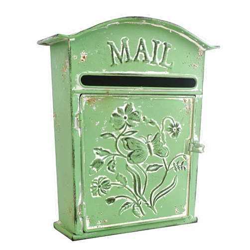 BIG FORTUNE Wall Mount Mailbox for House Outside Vintage Metal Door Mailbox Antique Style Nostalgic Charm Home Decor Garden Vintage English Cottage Decor Green