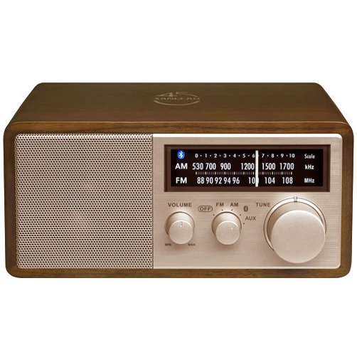Sangean WR-16SE 45th Anniversary Special Edition AM/FM/Bluetooth/Aux-in/USB Phone Charging Dark Walnut Wooden Cabinet Radio with Rose Gold Face Plate