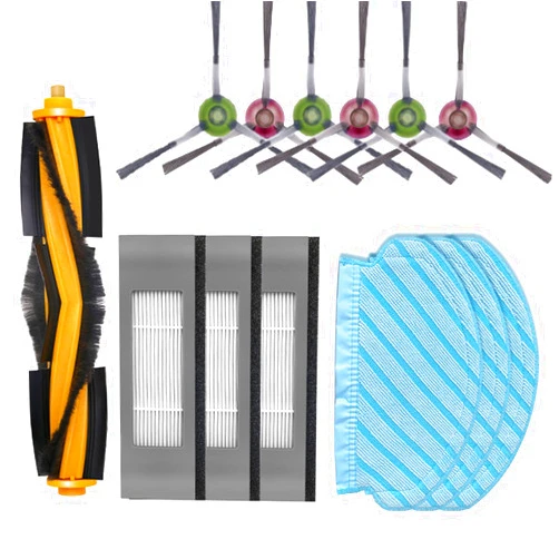 HMHAMA Filter Brush Mop Cloth Set for Ecovacs Deebot Ozmo 920 950 N7 T5 N5 DX55 DJ65 DX93 DX96 DV35 Power Vacuum Cleaner Replacement Parts, 1 Roller Brush, 3 Pairs Side Brush, 3 Mop Pads, 3 Set Filters