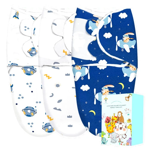 Cute Castle 3-Pack Baby Swaddle Sleep Sacks - Perfect Boxs - Newborn Swaddle Sack - Ergonomic Baby Swaddles Warp Blanket for Boys and Girls (Small 0-3 Months), Planet, Sun, Flying Rabbit
