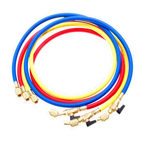 SURIEEN Refrigerant Charging Hose with Ball Valves for R410A R134A R12 R22 R502 R404 Refrigerant Charging Hoses HVAC, 1/4'' SAE HVAC Manifold Hose Set 800 PSI Red/Yellow/Blue (3pcs)