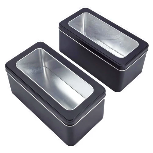 Goodma 2Pcs Rectangle Metal Tins Containers with Window Lids Mini Storage Canister Jars Set for Home Kitchen, Office and School Supplies, 8.8