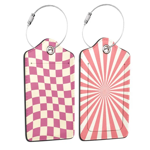 DEMACYA Abstract Colorful Twisted Checkered 2 PCS Luggage Tags, Fintie Privacy Cover ID Label with Stainless Steel Loop and Address Card for Travel Bag Suitcase