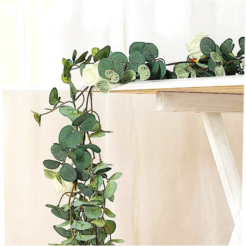 BalsaCircle 6 ft Long Frosted Green Artificial Eucalyptus Leaves Ivory Roses Flowers Vine Garland Wedding Arrangements Decorations Supplies