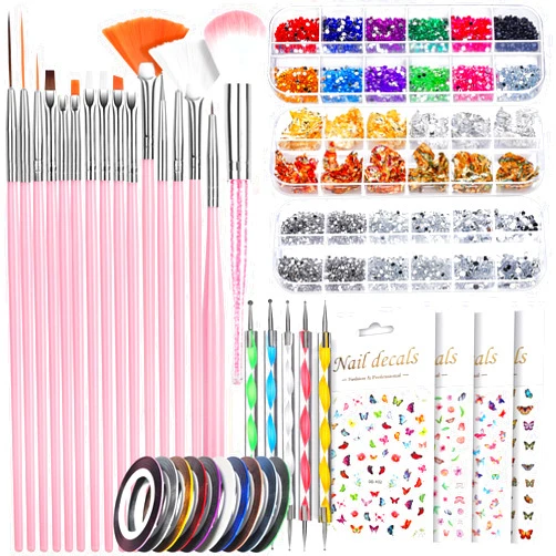 Teenitor Nail Art Kit, Nail Art Tools with Nail Art Brushes Set, Nail Design Kit, Nail Dotting Tools, Nail Stickers, Nail Rhinestones, Nail Art Foil, Nail Art Tapes, Nail Accessories For Nail Art