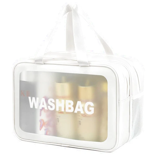 DAPOWER Travel Toiletry Bag for Women and Men, Matte Translucent Toiletry Bag with Handy Handle, Makeup Cosmetic Organizer Bag for Travel Toiletries Accessories (White-XL)