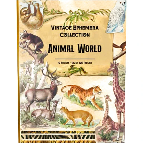 CreateIt Studio Animal World Vintage Ephemera Collection: 19 Sheets and Over 120 Pieces for DIY Cards, Scrapbooking, Decorations, Decoupage, Papercraft ... Mixed Media, Cut Out and Collage Projects