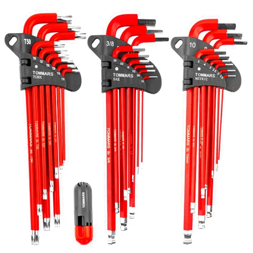 TOMMARS Hex Key Set Magnetic Ball End S2 Steel With T-Handle Hex Key Allen Wrench Set SAE(1/16