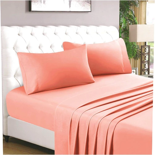 NJSR Textiles 800 Thread Count 100% Egyptian Cotton Sheet Set 8-10 Inch Deep Pocket Cooling Soft Solid Bedding Collection Bed Sheet (Twin XL, Peach)
