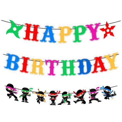 TagreSpike Ninja Birthday Party Decorations - 3Pcs Colorful Karate Ninja Happy Birthday Banner Warrior Themed Bunting Sign Banner Ninja Master Party Supplies for Kids Boys Girls Baby Shower Bday Decor