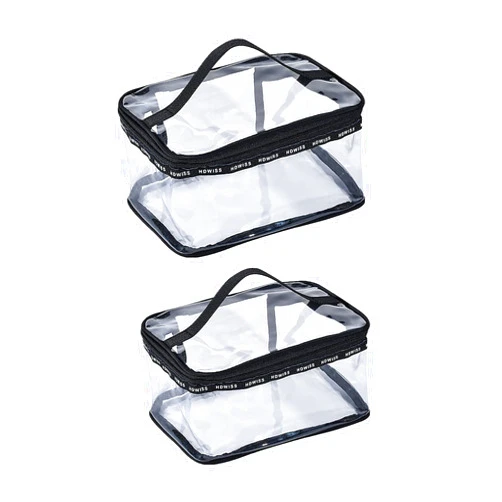 CARENNO 2 Pack Clear Makeup Bag Travel Storage Bag Portable Transparent Zipper Bathroom Waterproof Toiletry Bag With Handle(1large 1medium)