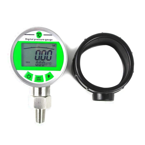SINOCMP Digital Pressure Gauge 25.0MPA/3600PSI Hydraulic Gas Water Pressure Gauge Accuracy 1% FS NPT1/4 Interface, Backlight Silica Gel Case(Green)