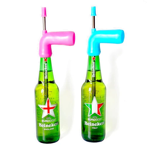 HSGKey 2 Pcs Beer Snorkel Bong Funnel Dispenser Bottle Drink Silicone Straight Straw Tool Straight Tube for Bachelor Party College Parties - (Pink / Blue)
