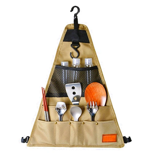 Phsmoo Portable Camping Kitchen Cookware Set Travel Storage Bag - Khaki S