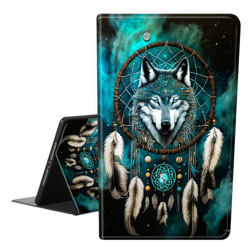 RAUEDWDJS Case for iPad Air 11 Inch Case 6th Generation M2 2024,iPad Air 5th/4th Generation 10.9 Inch 2022/2020 PU Leather Slim Standing Smart Cover Case with Auto Sleep/Wake-Dream Catcher Wolf