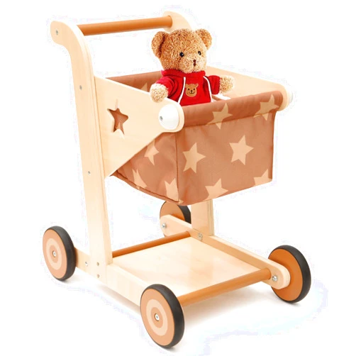 Asweets 2 in 1 Wooden Baby Walker Push and Pull Doll Stroller,Shopping Cart Learning Walker for Boys and Girls Sit Stand Learning Walker Toddler Toy (Brown)