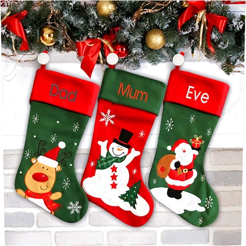 Custom Personalized Christmas Stocking - Santa Stocking - Embroidered Name - Large 18.5inch, Traditional Red and Green, Family Holiday Season Decor