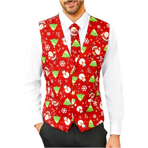 COOFANDY Men's Christmas Vest Tie Set 3PC Paisley Jacquard Waistcoat and Necktie Pocket Square for Holiday Party Wedding