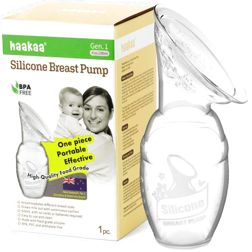 haakaa Manual Breast Pump for Breastfeeding, Silicone, Clear 4oz/100ml