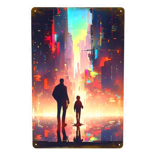 BIUUOP Cyberpunk Anime City Metal Tin Sign Poster 8”×12” Painting Sign Funny Wall Vintage Art Decor Retro Plaque For Home Bar Pub Club Cafe Decoration