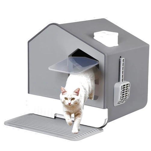 Pet Republic Extra Large Enclosed Cat Litter Box with Mat and Litter Scoop, Odorless Cat Toilet Anti-Splashing Cat Kitty Litter Pan Covered Hooded Cat Box