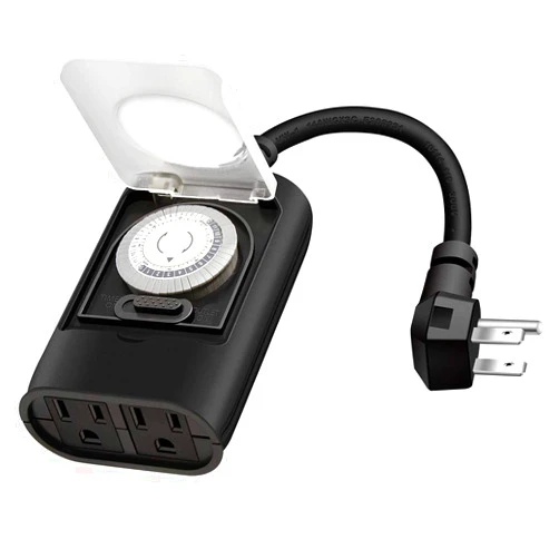 K KASONIC - Outdoor Light Timer Outlet, 24 Hour Mechanical Timer Switch, Heavy Duty Water Resistance with 2 Grounded Outlet, ETL Listed (Black)