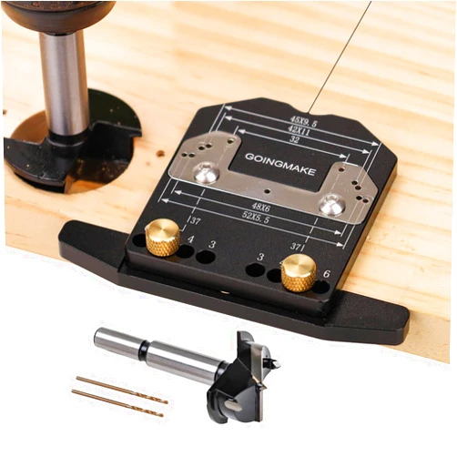 Goingmake 2 in 1 Simple Concealed Hinge Jig with Smart Depth Stop 35mm Drill Bit and Cabinet Hinge Plate Template Drill Jig for Fast Cabinet Hinge and Hinge Plate Mounting,Cabinet Hardware Jig