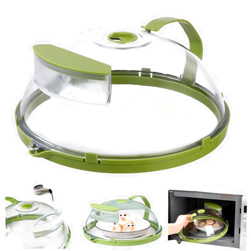 Ekecel 2-in-1 Microwave Steamer & Splash Protector Cover, Clear Microwave Splatter Cover for Food with Handle and Water Storage Box, Microwave Plate Food Cover, Home Kitchen Gadgets and Accessories (1PC)