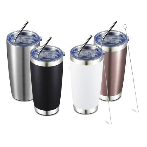 COMOOO 20oz Tumbler with Straw Stainless Steel Insulated Coffee Tumbler Cups Double Wall Vacuum Travel Coffee Mug with Splash Proof Sliding Lid for Hot Cold Drinks (Mix Color,4 Pack)