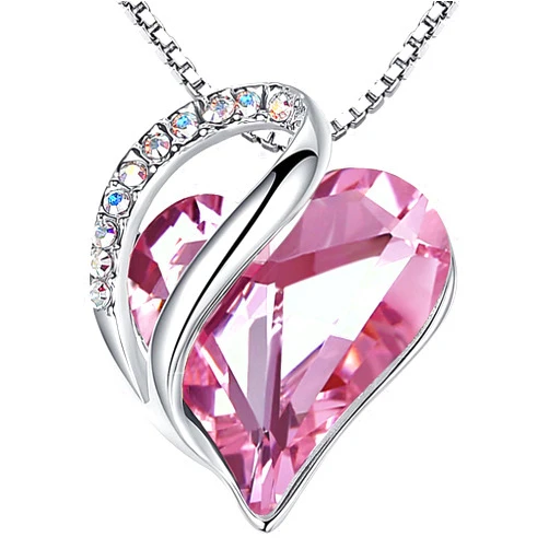 Leafael Gift Necklaces for Women, Infinity Love Heart Pendant with Birthstone Crystals, Silver Plated 18 plus 2 inch Chain, Birthday Jewelry for Wife