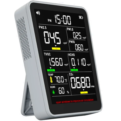 Xoopon 9-in-1 Professional Indoor Air Quality Monitor Indoor Portable PM2.5/PM10/CO2,Temperature, Formaldehyde Detector,Humidity TVOC,Time Display Air Quality Tester-Confined Space Clean Air Monitor