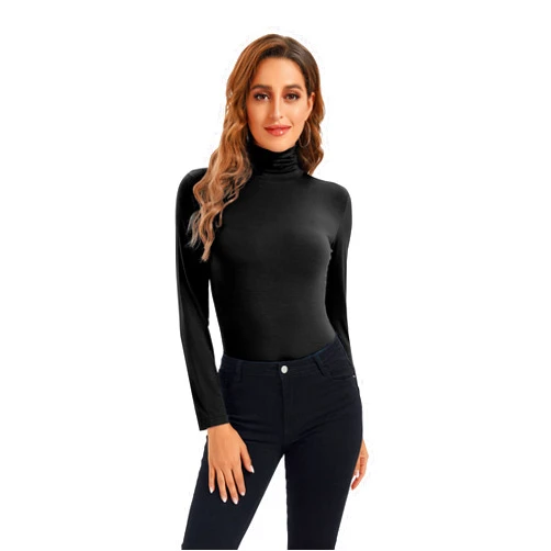 HoneyEcho Womens Long Sleeve Turtleneck Tops Soft Stretchy Fitted Base Layer Shirt