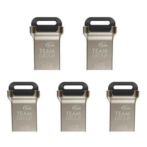 TEAMGROUP C162 64GB 5 Pack USB 3.2 Gen 1 USB 3.1/3.0 Mini Fits Metal Read 100MB/s Flash Thumb Drive External Data Storage Memory Stick Compatible with Computer/Laptop Black TC162364GB21
