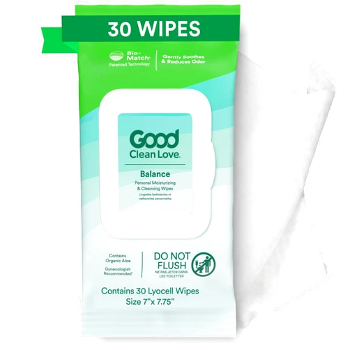 Good Clean Love Balance pH-Balanced Feminine Wipes, Supports Vaginal Health Naturally & Reduces Odor, Non-Irritating Moisturizing & Cleansing Hygiene Product Made with Aloe, Biodegradable (30 Count)