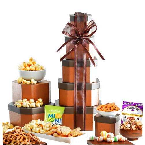 Broadway Basketeers Gourmet Food Gift Basket Tower Snack Gifts for Women, Men, Families, College, Appreciation, Thank You, Congratulations, Corporate