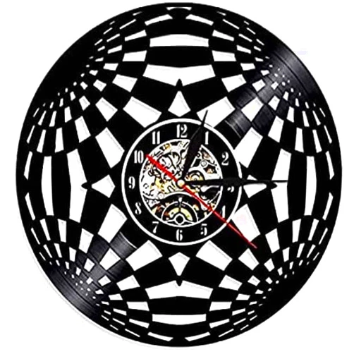 LKCLOCK Kaleidoscope Circle Vinyl Record Lp Wall Clock Fractal Psychedelic Global Wall Art Decor Clocks Vintage Living Room Wall Watch Diameter 30cm Changable Record Wall Clocks