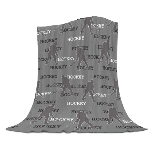 Ubnlkto Hockey Blanket for Boys, Ice Hockey Themed Grey Reversible Fleece Throw Blankets 40