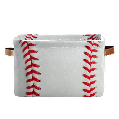 C.IOPMNU Foldable Storage Baskets, Baseball Storage Bins with Handles, Decorative Cloth Organizer Storage Boxes for Home Office 14 x 10 x 8 in