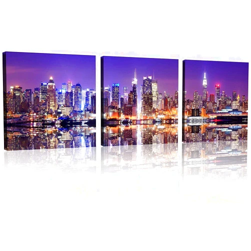 TutuBeer 3 Pcs City Wall Canvas for Home Decor New York Wall Art Canvas Manhattan Skyline Wall Art City Skyline Canvas City Picture Print on Canvas Stretched and Framed Ready to Hang, 12x12inchx3