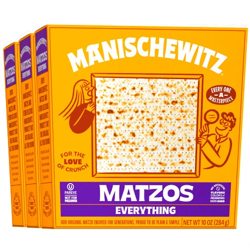 Manischewitz Everything Matzo 10 oz (3 Pack) | Thin & Crispy | Simple & Delicious Ingredients | Kosher | NOT For Pasover