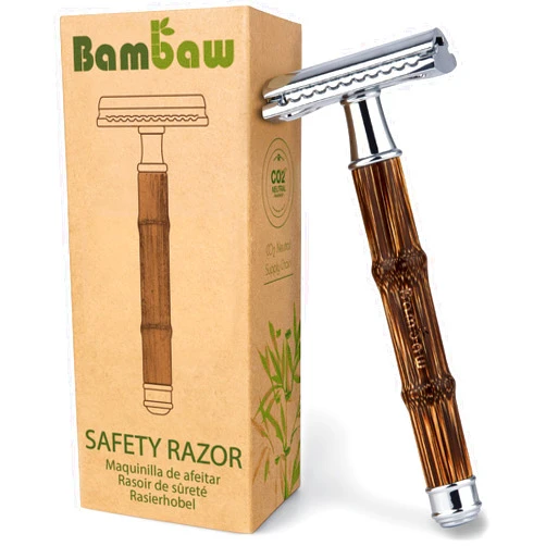 Bambaw Slim Silver Double Edge Safety Razor | Natural Long Bamboo Handle Razor | Reusable Safety Razor For Women & Men | Eco Friendly Safty Razor | Sustainable Eco Razors | Fits All De Razor Blades