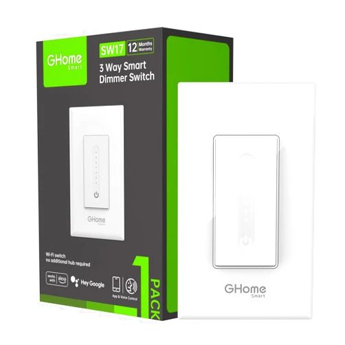 GHome Smart 3 Way Dimmer Switch, 3 Way Smart Switch for Light Compatible with Alexa, Google Assistant, Neutral Wire Needed, 2.4GHz WiFi Light Switch, UL Certified, No Hub Required, White
