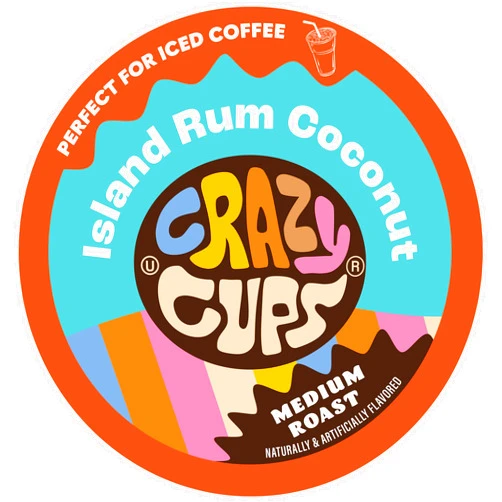 Crazy Cups Crazy Cup Flavored Coffee Pods, Island Rum Coconut Single Serve Coffee Cups for K Cup Keurig Machines, Brew Hot or Iced, 22 Count