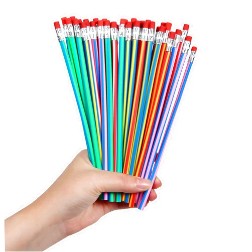 Jsehchya 40PCS Flexible Bendable Pencils for Kids with Corlored Stripe,Soft Bendy Magic Bending Pencils with Erasers for Classroom Gifts Back to School Students Supplies,Great Bags Party Favor (40)