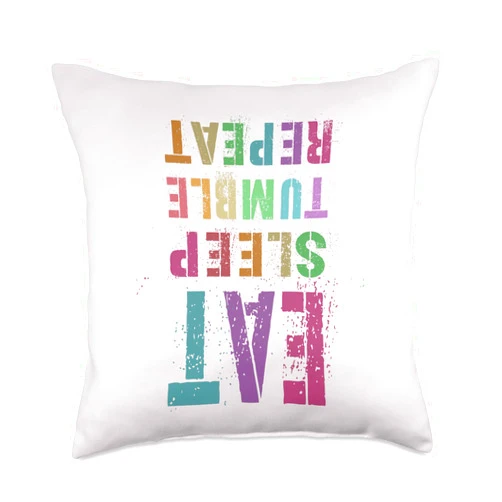 Upside Down Born To Flip Out, Cartwheel & Bounce EAT SLEEP TUMBLE REPEAT Gymnastics Team Gymnast Cheer Squad Throw Pillow