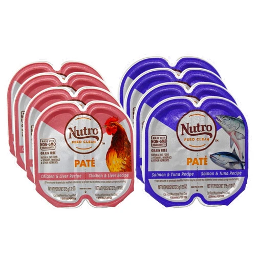 Nutro Perfect Portions Grain Free Soft Loaf Cat Food 2 Flavor 8 Can Variety Bundle, (4) Each: Salmon & Tuna, and Chicken & Liver - 2.6 Ounces (8 Cans Total)
